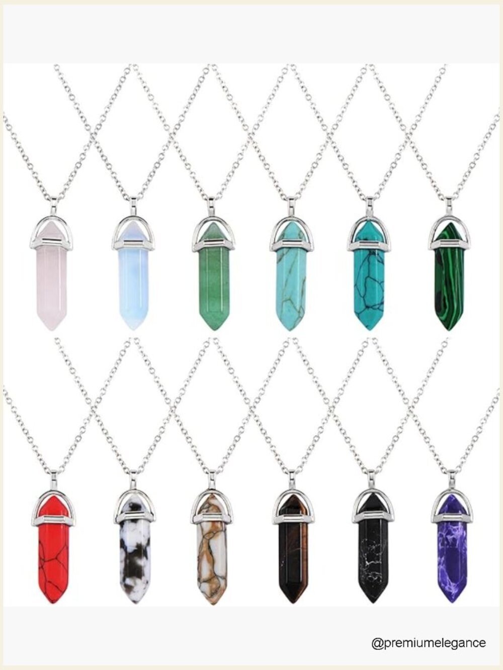 12 Hexagonal Chakra Crystal Pendant Necklaces with Storage Bag